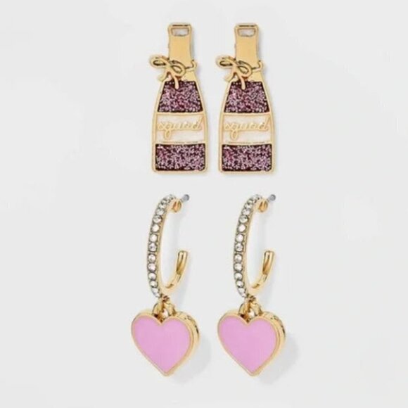 4/$20 Baublebar Yes Way Rose Earring Duo Sugarfix Heart Wine Squad Pink Gold - Picture 1 of 6